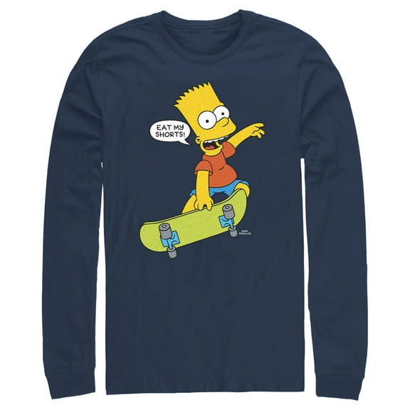 Men's The Simpsons Bart Eat My Shorts Long Sleeve Shirt Navy Blue Small