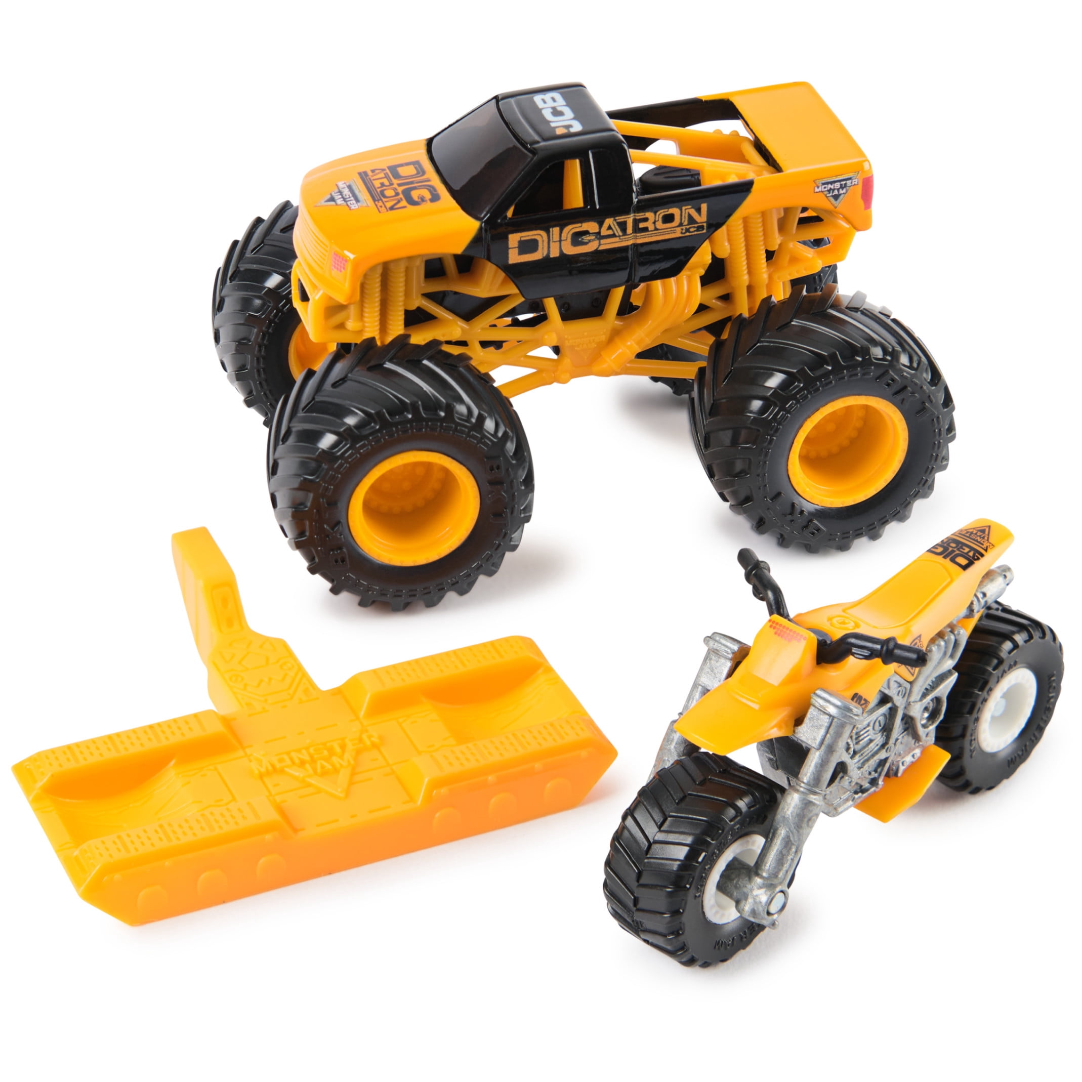 Monster Jam JCB Digatron Monster Truck and Dirt Bike Vehicle 2-Pack, 1:64 Scale