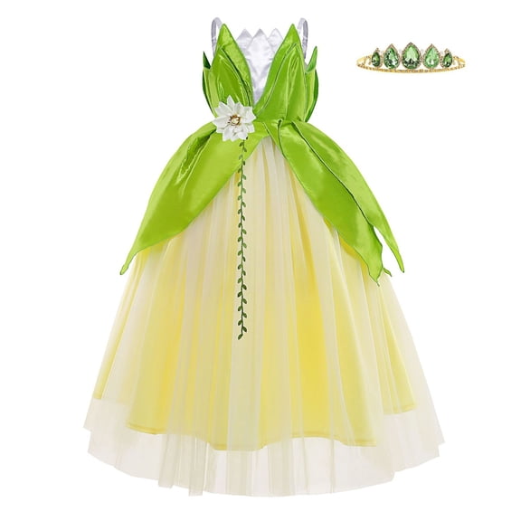 Enchanted Emerald Green Princess Dress for Girls Lily Cosplay Party Dress Up w/Crown 3-10T