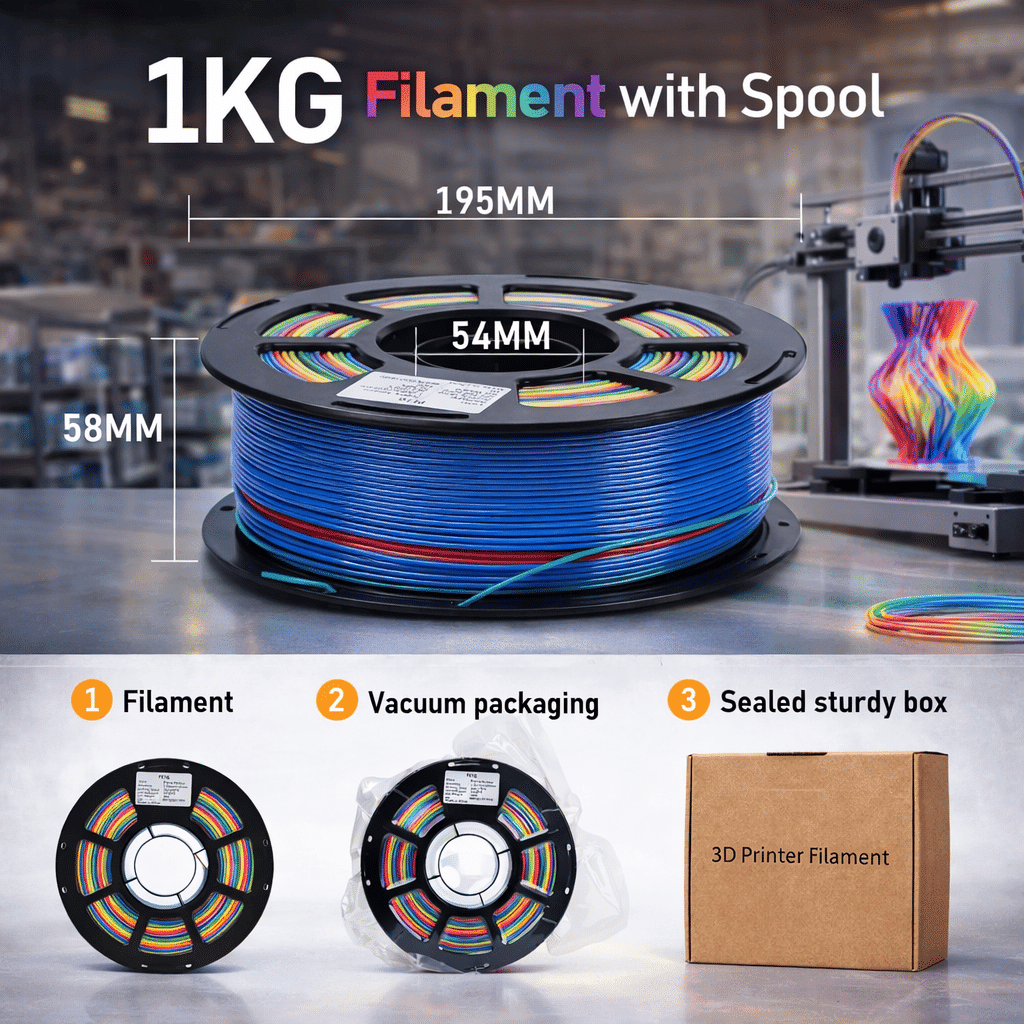 Brakzilon PETG 3D Printer Filament 1.75mm Rainbow Multicolor 1KG Dimensional Accuracy +/-0.02mm for FDM Printer