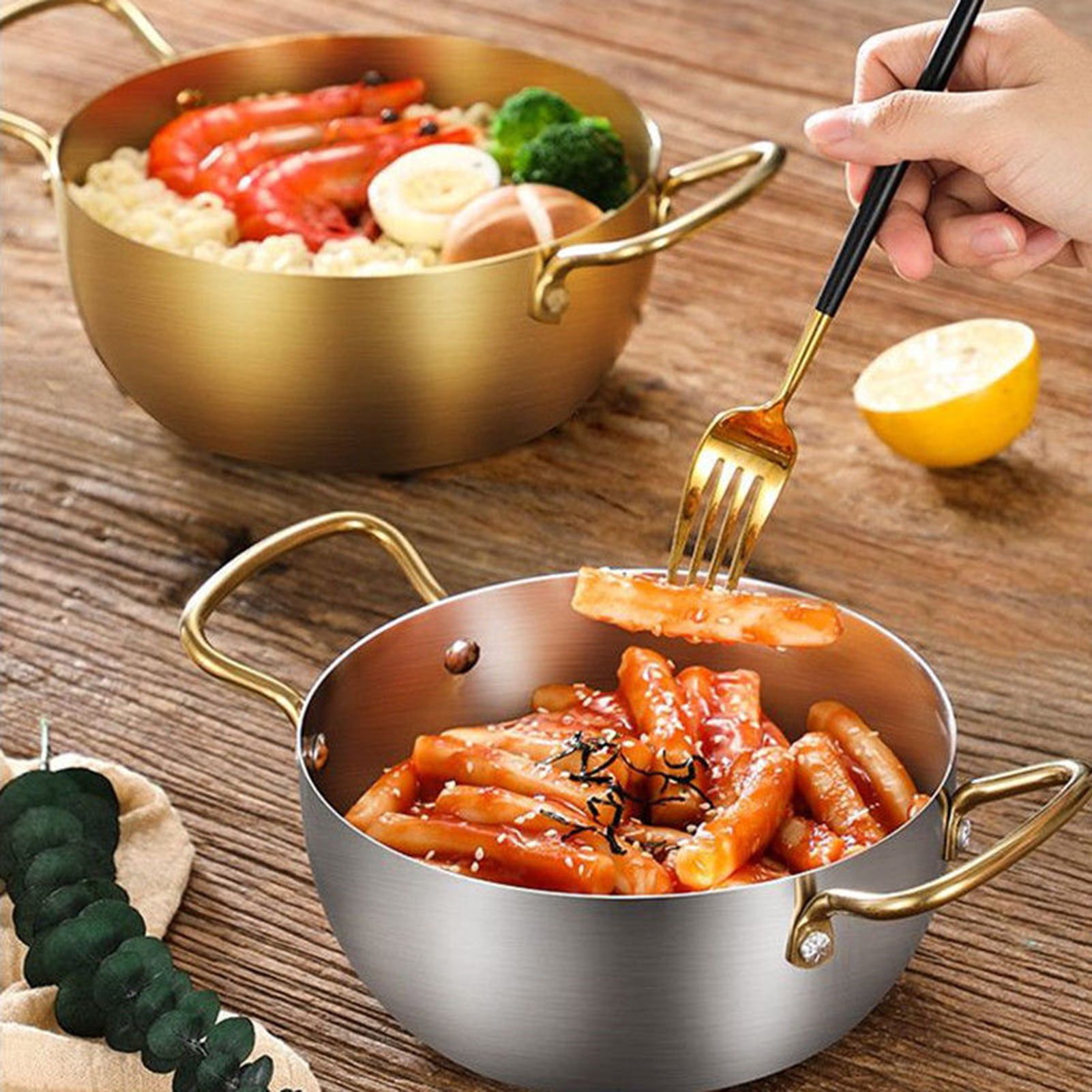 HomeLife Ramen Noodle Pot Fast Heating Two Handles Food Grade Stainless Steel Korean Ramen Noodle Cooking Pan Kitchen Gadgets