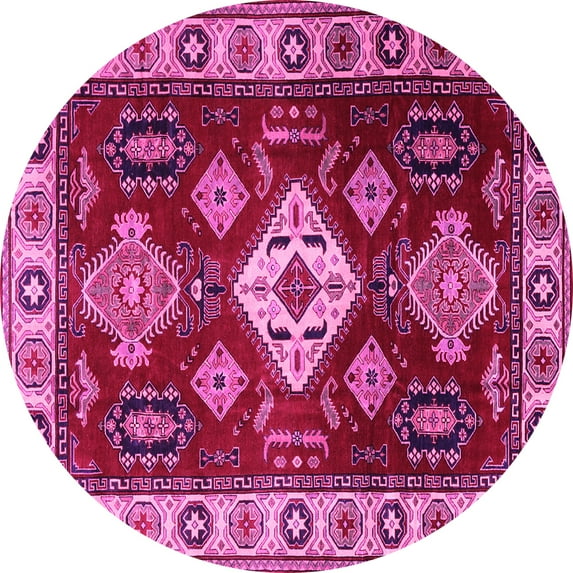 Ahgly Company Indoor Round Geometric Pink Traditional Area Rugs, 7' Round