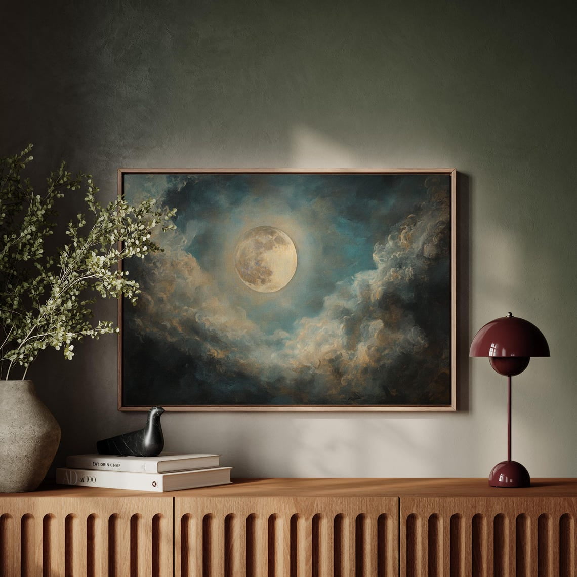 Dreamy Full Moon Wall Art - Ethereal Night Sky With Glowing Moon And Swirling Clouds - Serene Nature-Inspired Decor Wall Art Modern Wall Decor 24x36 UNFRAMED