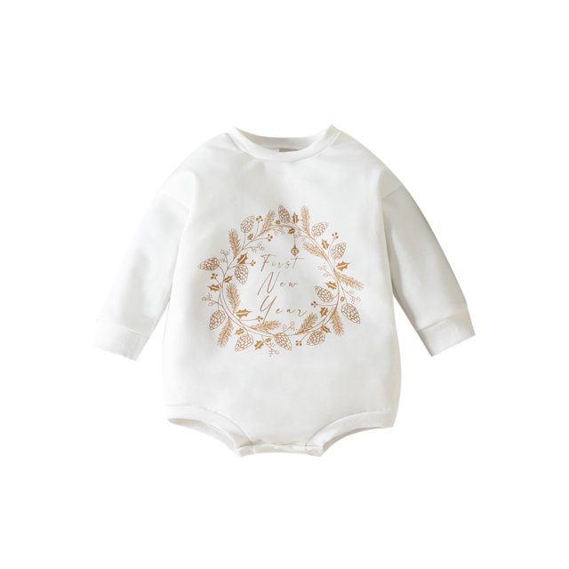 Faithtur Bébé Garçons Filles Romper, Manches Longues Col Rond Feux d'Artifice / Couronne Imprimé Body pour le Nouvel An