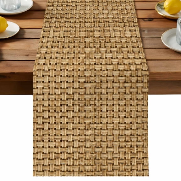 Brown Gingham Table Runner, Country Vintage Minimalist Farmhouse Plaid Cotton Linen Kitchen Dining Table Runner Home Decor for Party Festival Holiday Decoration Gift 13x60in