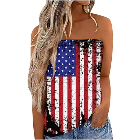

Women Clothes Clearance Girls Cami Tank Bustier Patriotic Blouse Bustier Sleeveless Strapless Off The Shoulder Lounge Bustier 3T