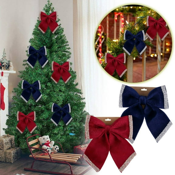 2pc Elegant Red-Blue Bow Hanging Ornament - Festive Decor for Holidays & Home Parties, Classic Design Embellishment,1pc