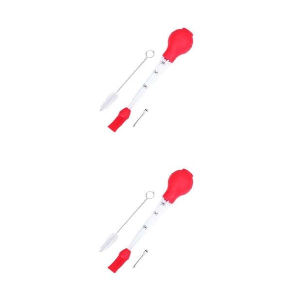 Naiovety Bomba de condimento Sabor Jeringa Cuentagotas de aceite Silicona Operación simple Pavo Pollo Aves Tubo Cocina Gadget Rojo Rojo 2piezas