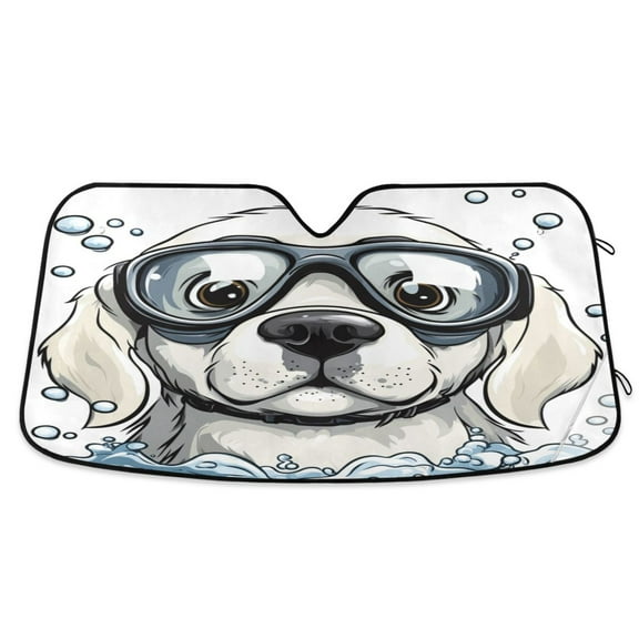 Qxltty Cartoon White Labrador Car Windshield Sunshades Foldable UV Rays Sun Visor Protector Keep Your Vehicle Cool 53×23.5in