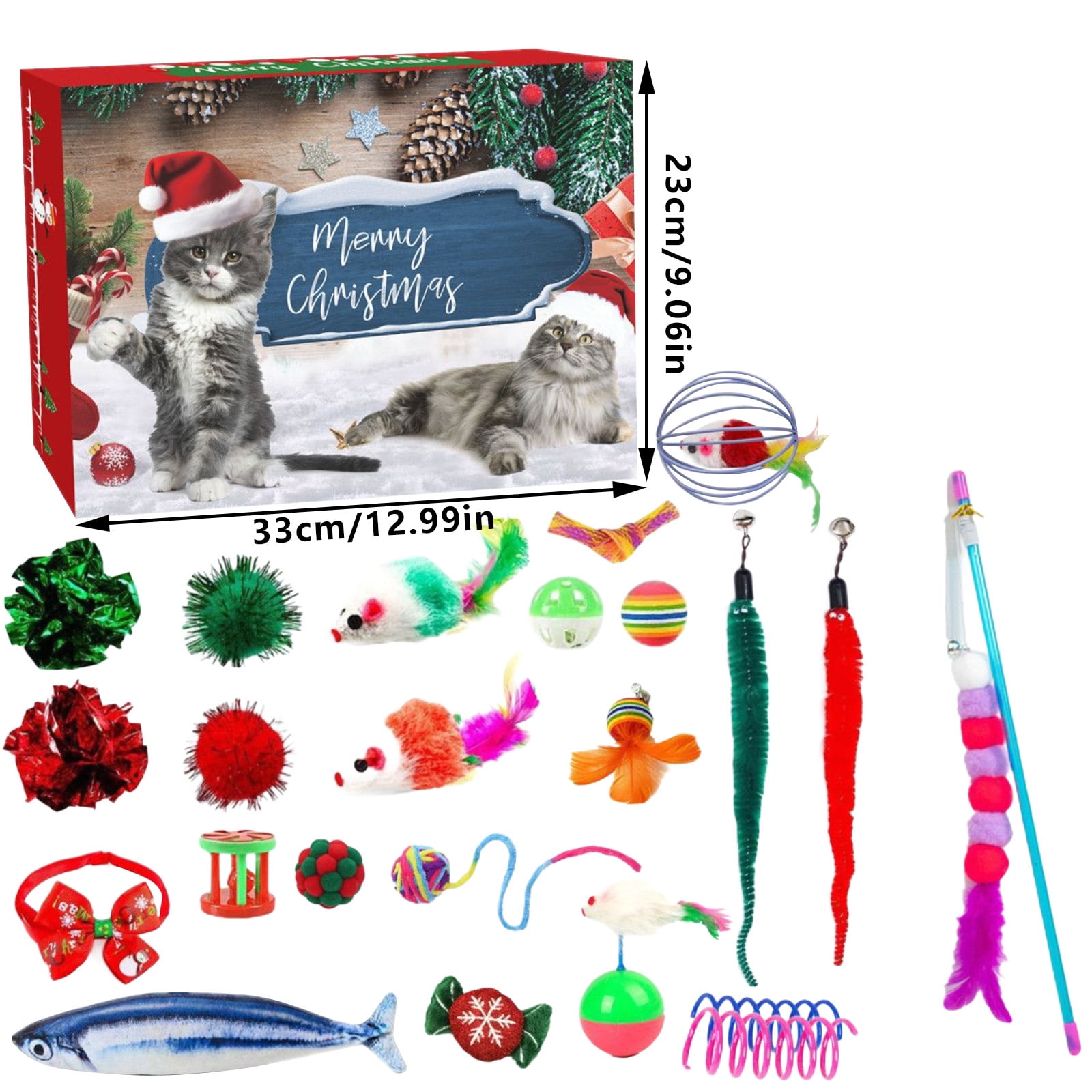 SugarBloom Christmas Pet Toy Advent Calendar, 24-Day Countdown Blind Box with Cat Teaser Wand, Tunnel Toys & Bell, Interactive Holiday Gift for Cats, Christmas Cat Toy Set,