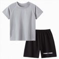 thumbnail image 4 of HCNTES Boys Outfit Set Sports Outfits Athletic Short Sleeve T-Shirt and Side Shorts 2-Piece Set, 4 of 4