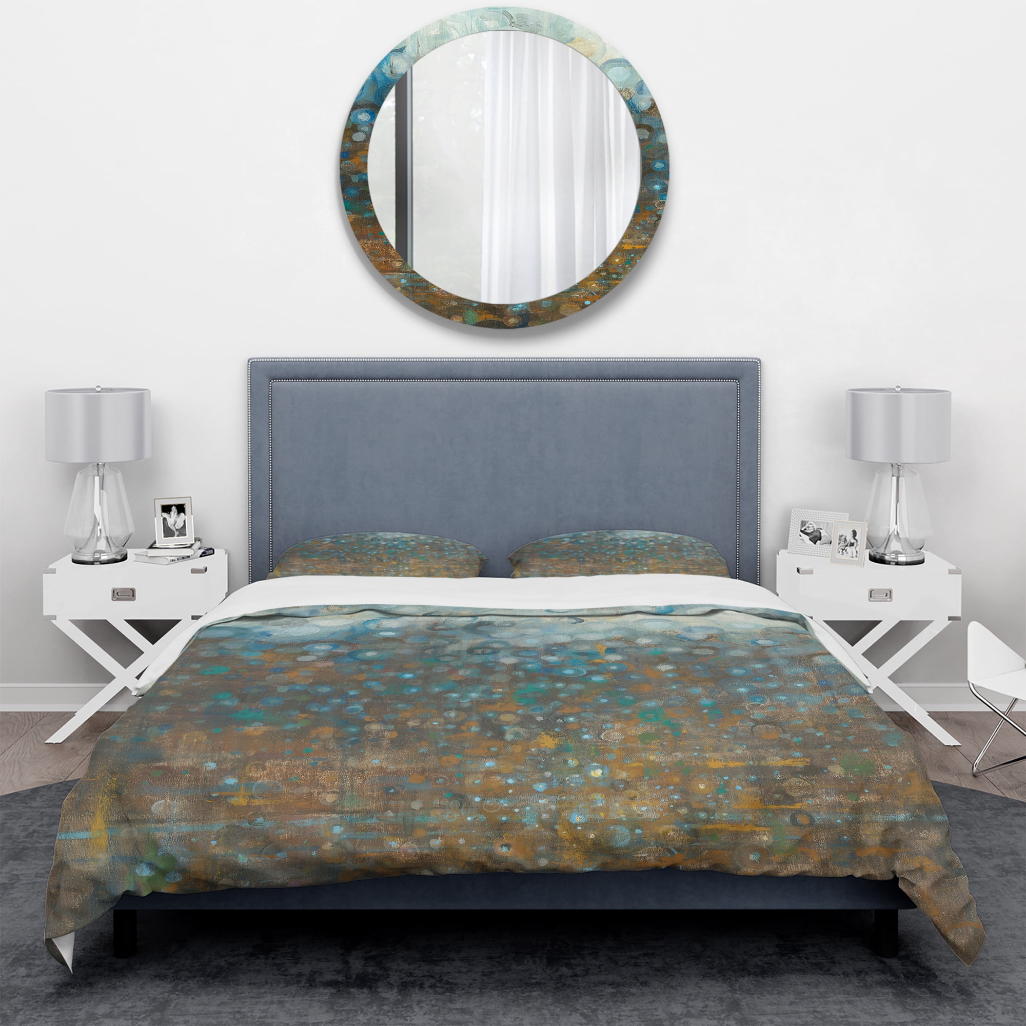 Designart 'Blue and Bronze Dots' Geometric Duvet Cover Set