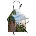 thumbnail image 1 of Beach Apron Walkway and Jogging Track by Sea in Cinque Terre Italian Mediterranean Vacation, Unisex Kitchen Bib Apron with Adjustable Neck for Cooking Baking Gardening, Green Chocolate, by Ambesonne, 1 of 3