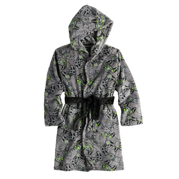 Boys 414 Cuddl Duds Fleece Hooded Robe, Boy's, Size 46, Silver