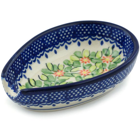 Polish Pottery 5-inch Spoon Rest (Elegant Garland Theme) Hand Painted in Boleslawiec, Poland   Certificate of Authenticity