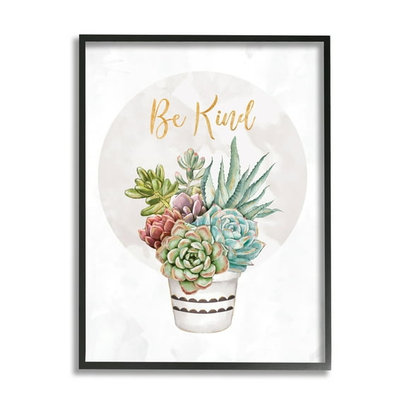 Stupell Industries Be Kind Phrase Soft Potted Succulents Botanical & Floral Painting Black Framed Art Print Wall Art, 11 x 14