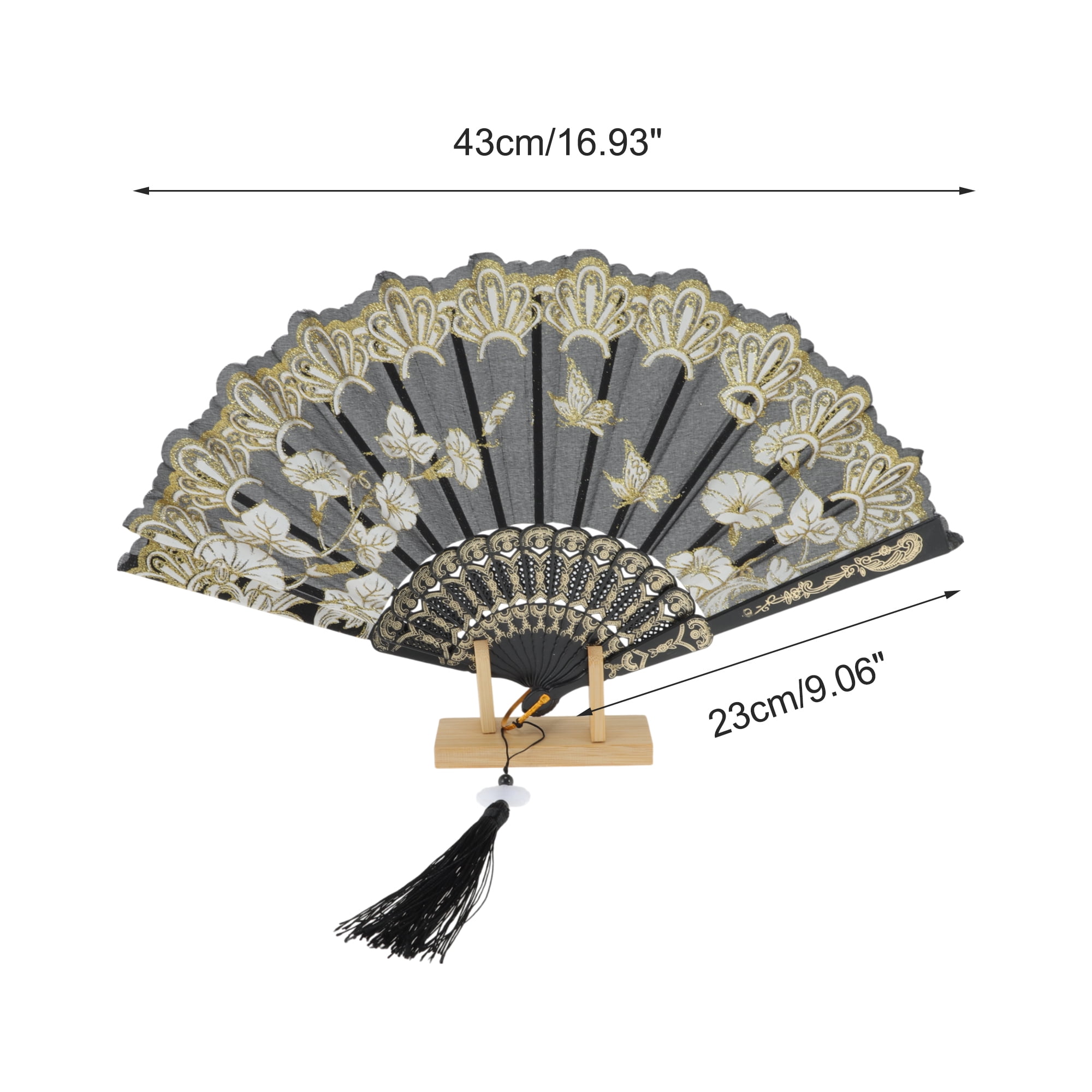 Unique Bargains Tassel Folding Fan 1 Pc for Weddings Parties Black