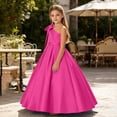 thumbnail image 6 of Jinhomg Girls One Shoulder Formal Maxi Dress Junior Bridesmaid Bow Shoulder Satin Dresses Flower Girl Wedding Guest Ball Gown 2-14 Years Pink, 6 of 7