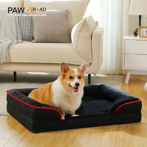 PAWZ Road Orthopedic Dog Bed Removable Washable Cover Non-Slip Bottom Dog Sofa Bed, S-XL, Black