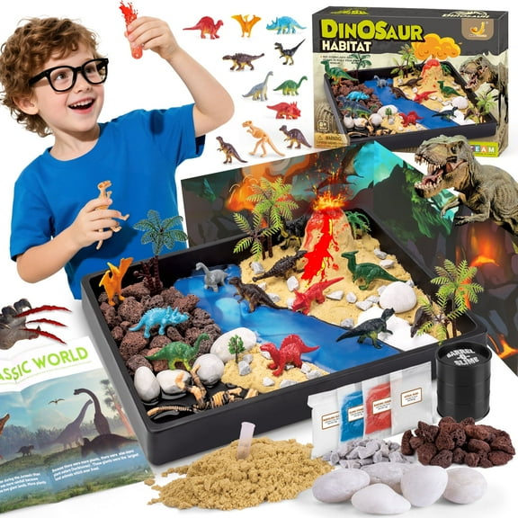 Huge Wave Dinosaur Toys for Kids, STEM Educational DIY Science Toys, 12 Dinosaur Figures & Volcano Experiment, Birthday Gifts Science Toy for Boys Aged 5-8