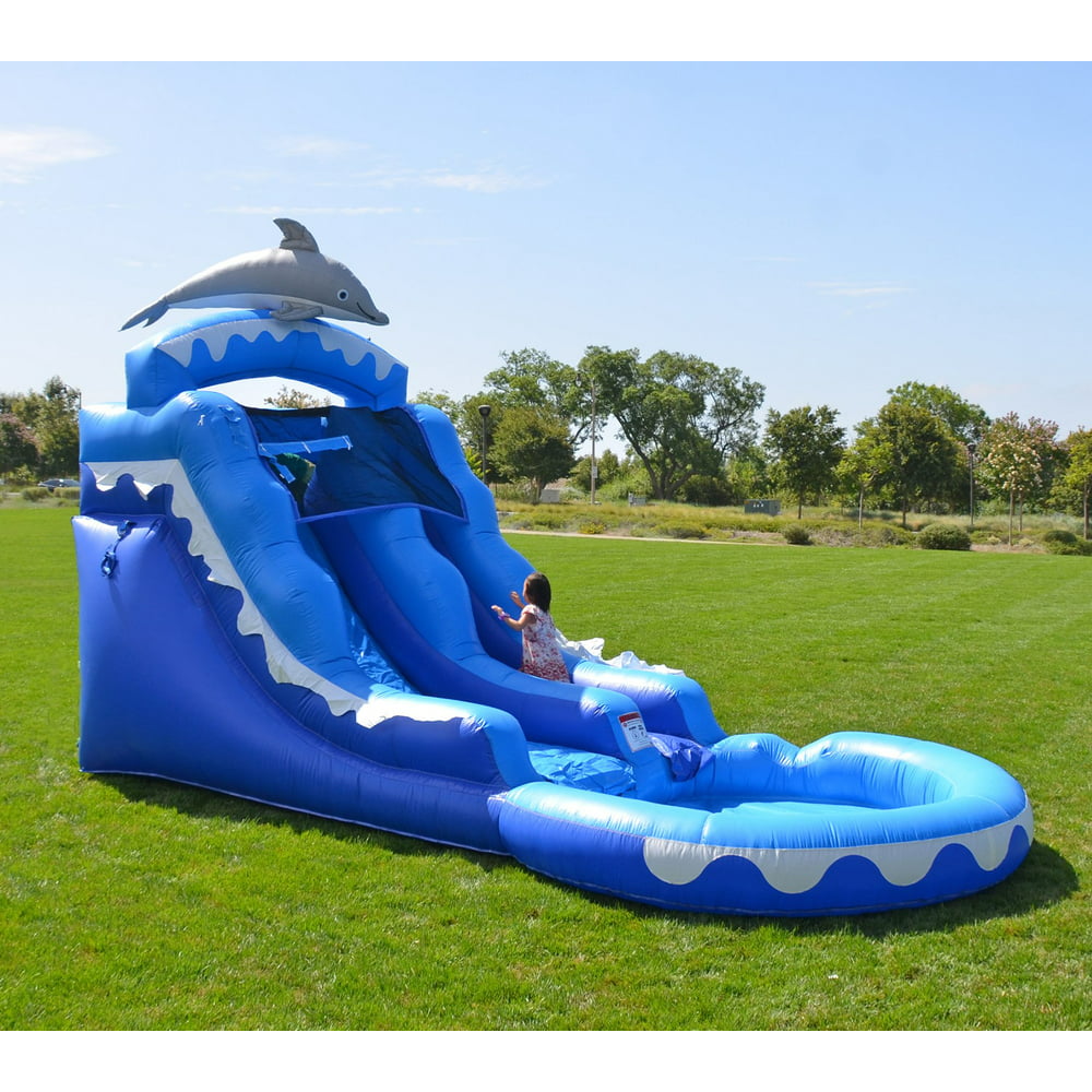 HeroKiddo Commercial Grade Inflatable Water Slide with Pool, Dolphin