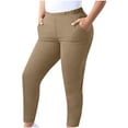 thumbnail image 4 of RYRJJ Plus Size Leggings for Women with Pockets Tummy Control Yoga Pants Stretchy Soft Comfy High Waisted Sport Workout Athletic Leggings(Khaki,4XL), 4 of 7