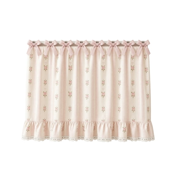 Farmhouse Kitchen Oven Door Curtain, 30.71x21.65 Inch Linen Blend Curtain with Bow Ties & Lace Trim for Cottage Kitchen (F)