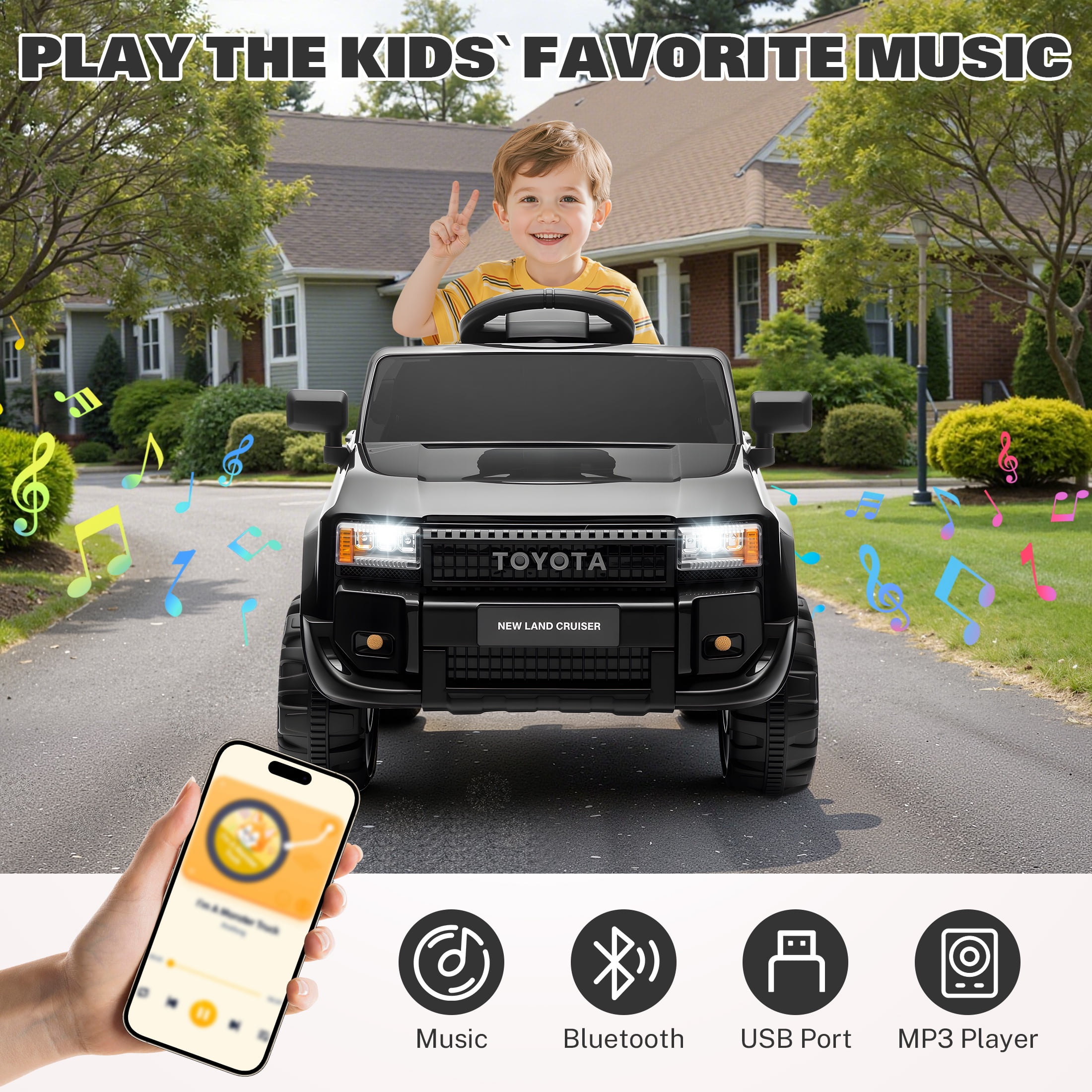 12V Ride on Cars with Remote Control, Licensed Toyota LC250 2024 Ride on Toys Vehicle with Bluetooth, Music, AUX/USB Port, Powered Kids Electric Car for Toddlers Boys Girls Ages 3-5 Gift, Black