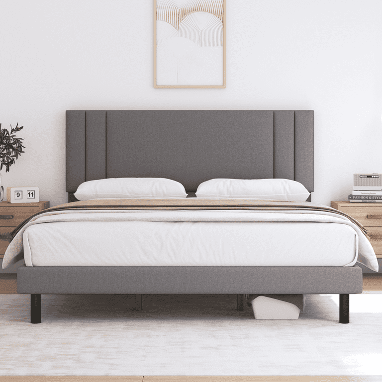 HAIIDE Full Size Frame, Fabric Upholstered Headboard, No Box