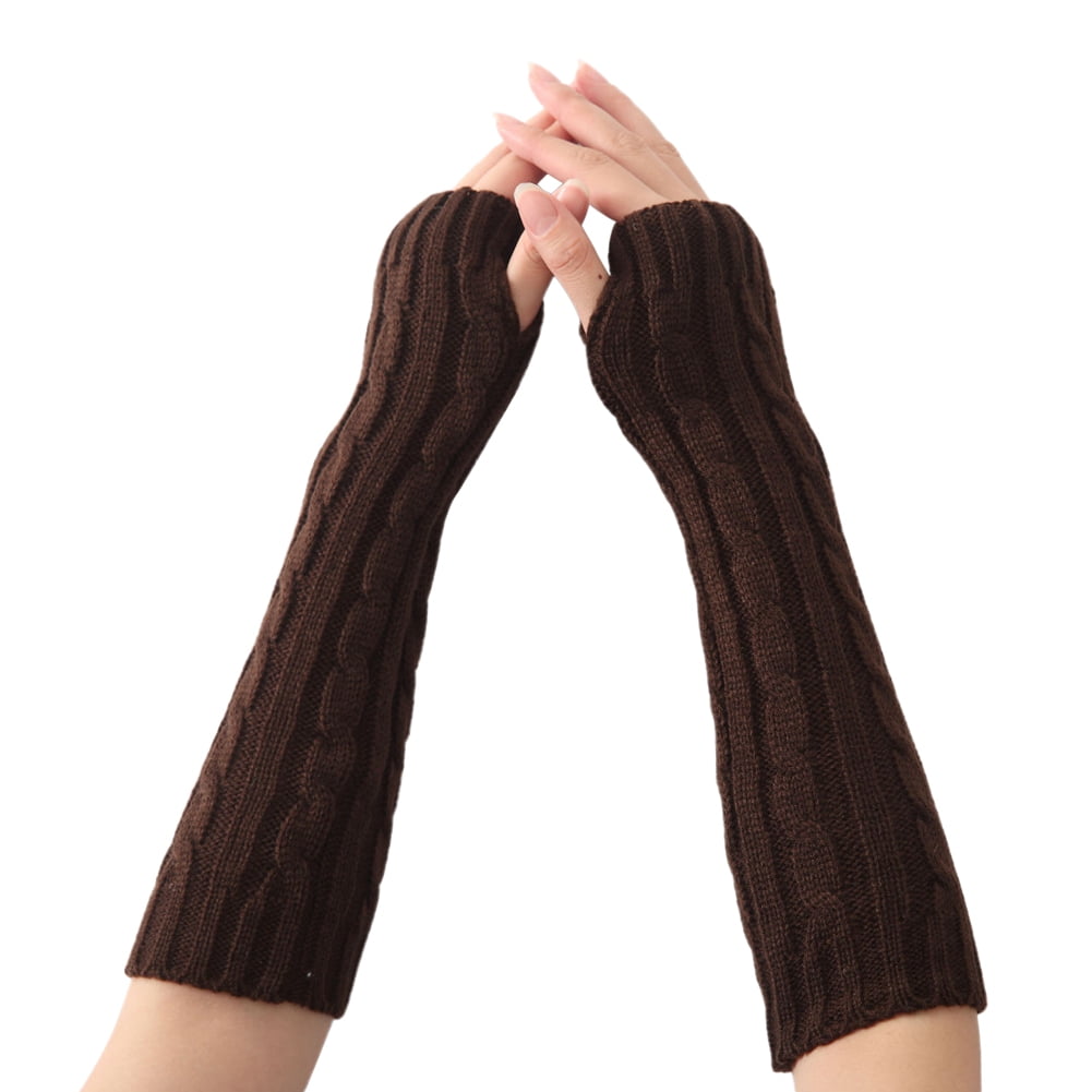Allegra K Women Winter Acrylic Rainbow Stripe Fingerless Thumbhole Elbow Length Long Knitted Gloves