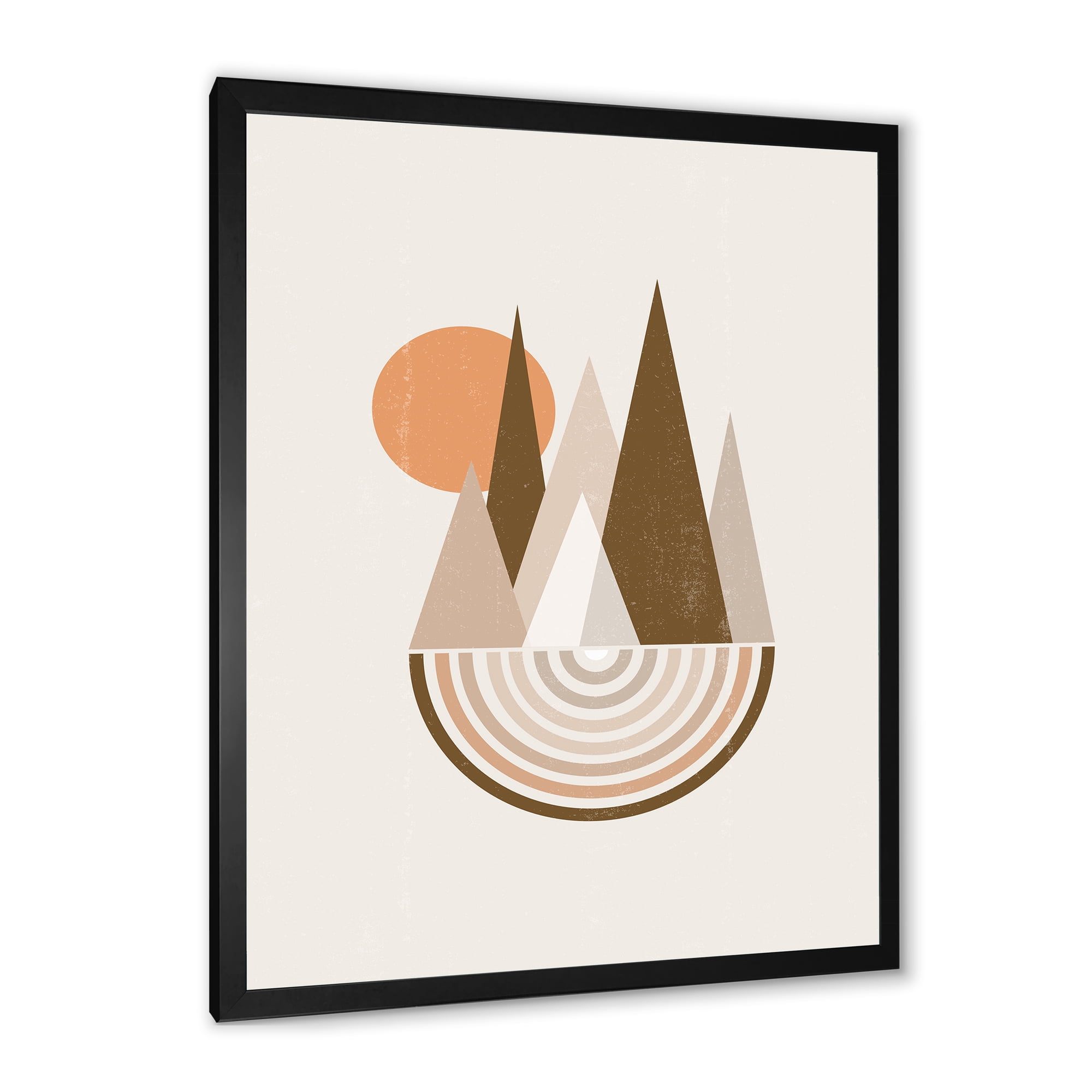 Designart 'Minimalistic Red Full moon Landscape With Mountain' Modern Framed Art Print