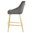 thumbnail image 6 of Counter Stool Chair, Grey Gray, Velvet, Modern Contemporary, Mid Century Bar Pub Cafe Bistro Hotel Lounge Dining Kitchen, 6 of 8