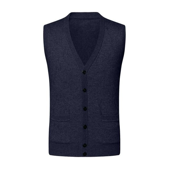 Gilet Sans Manches en Laine Mélangée pour Hommes, Col en V, Boutons, Automne Hiver, Sans Col, Style Décontracté