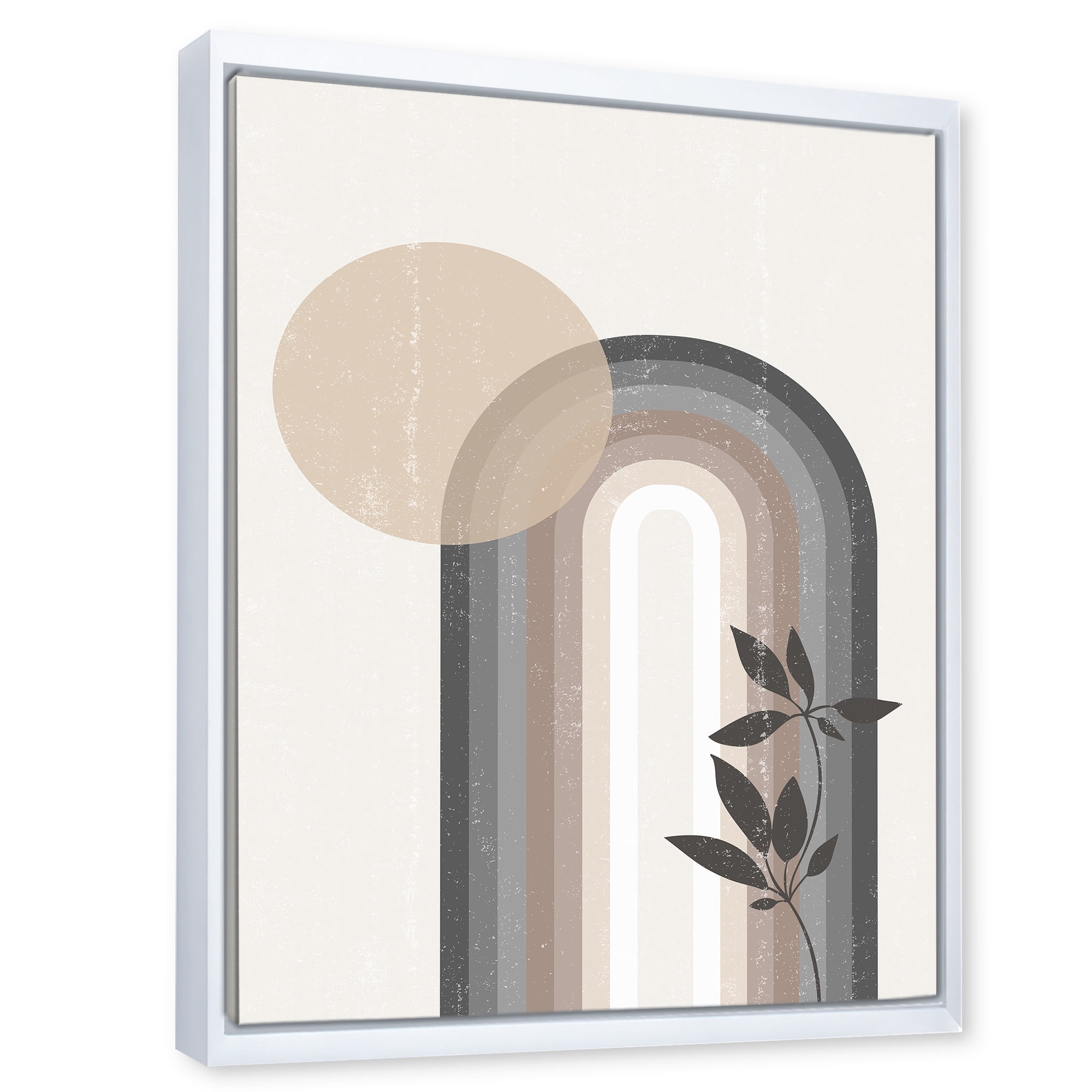 Designart 'Abstract Rainbow Moon and Sun In Earth Tones III' Modern Framed Canvas Wall Art Print