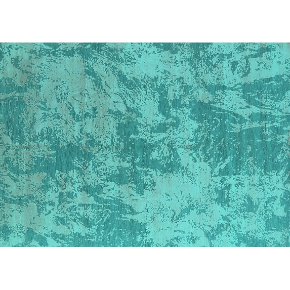 Ahgly Company Machine Washable Indoor Rectangle Oriental Turquoise Blue Industrial Area Rugs, 3' x 5'
