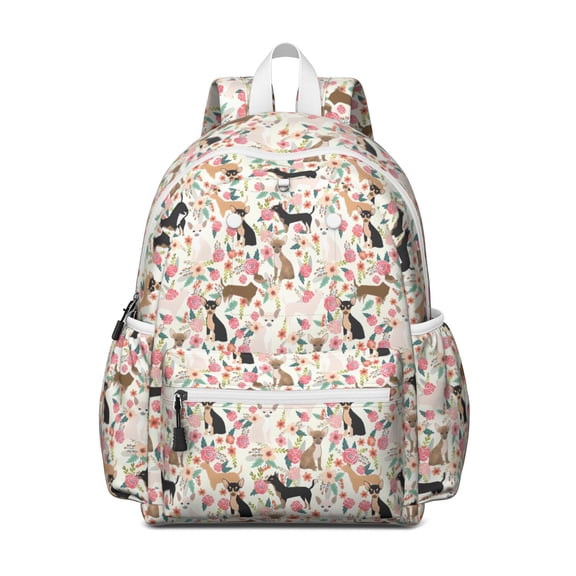 Chihuahua and Flower Florals Backpack for School,Cute School Bag,Schoolbag with Adjustable Shoulder Straps & Padded Back,13.4"x11"x4.7"