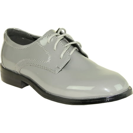 VANGELO Toddler Boy Tuxedo Shoes TAB Dress Shoe Oxford Style Wrinke Free Gray Patent 10M US Toddler