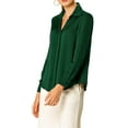 thumbnail image 5 of INSPIRE CHIC Women's Elegant Shirts V Neck Point Collar Long Sleeve Smooth Satin Blouse M Dark Green, 5 of 9