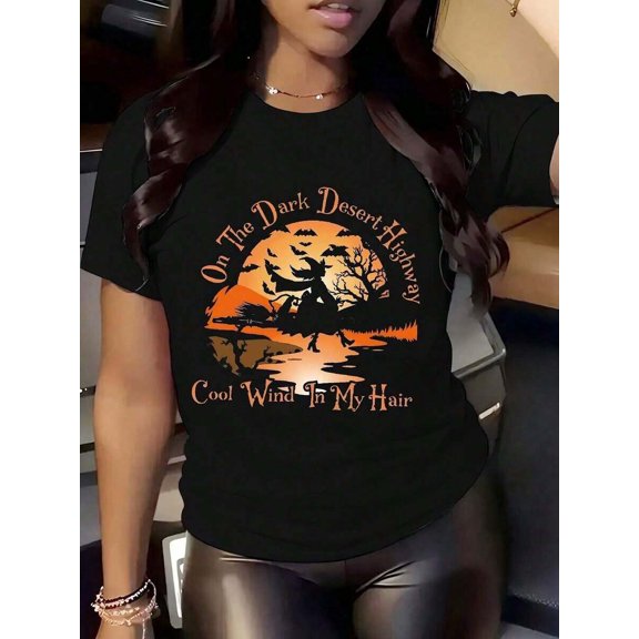 Women Halloween Nurse Witch T-Shirt - Fun Spooky Pun Design, Short Sleeve, Round Neck, & Pumpkin Graphic, Perfect For Casual Halloween Outfits, Playful Graphic Tee