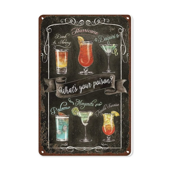 Vintage Bar Sign Classic Cocktail Menu Metal Sign, Pub Home Wall Decor 12 * 16 INCH