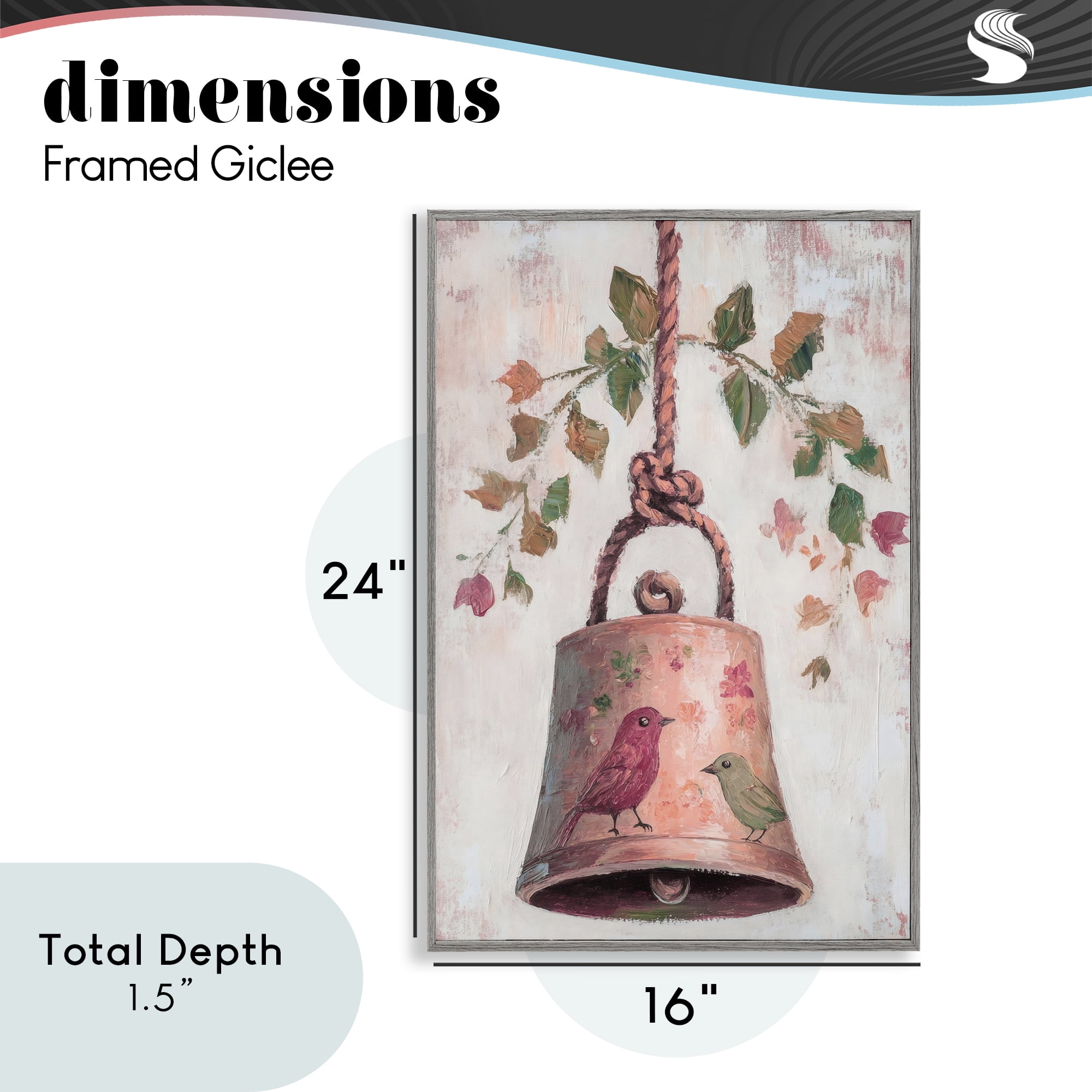 Vintage Christmas Bell Gray Framed Giclee Art, design by Petal Prints Design
