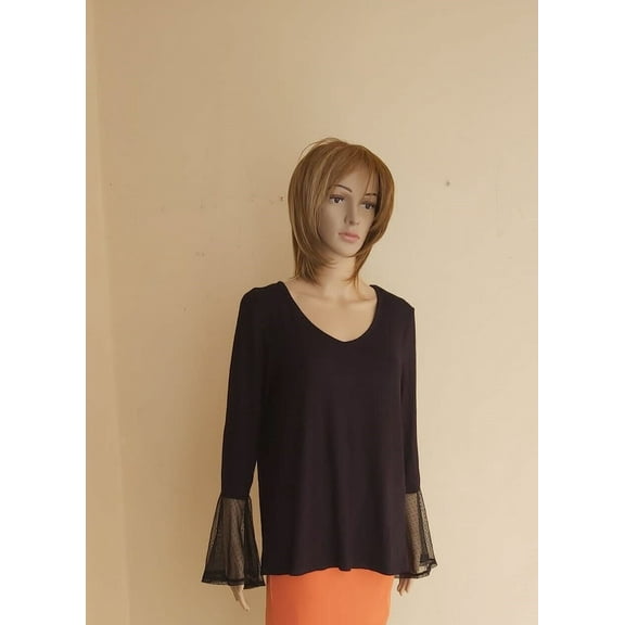 Tru Self Women´s Blouse Bell Lace Sleeve Size L Black