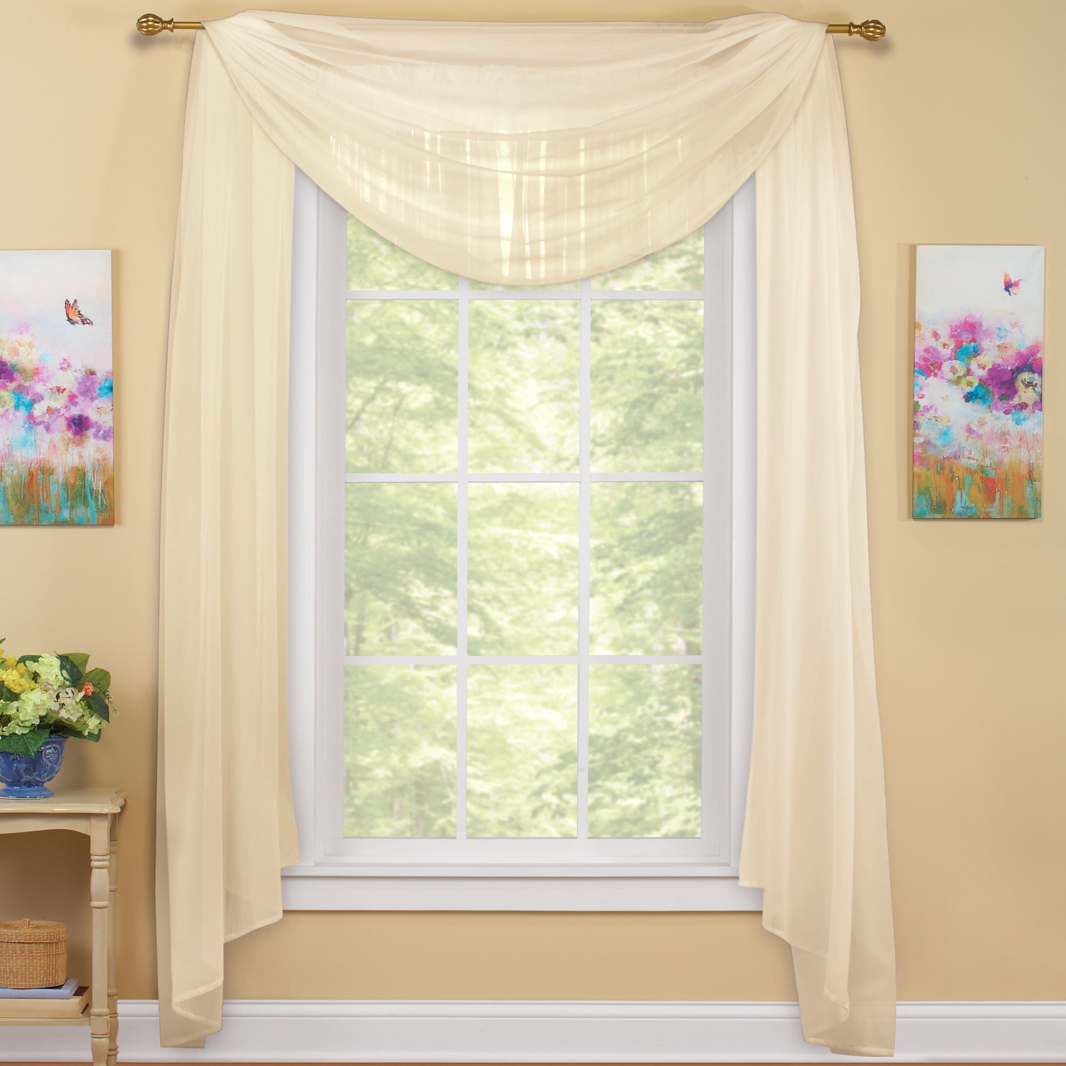 Semi Sheer Yellow Drapes Decorative Curtain Accent Window Valance Scarf 54"x216" 