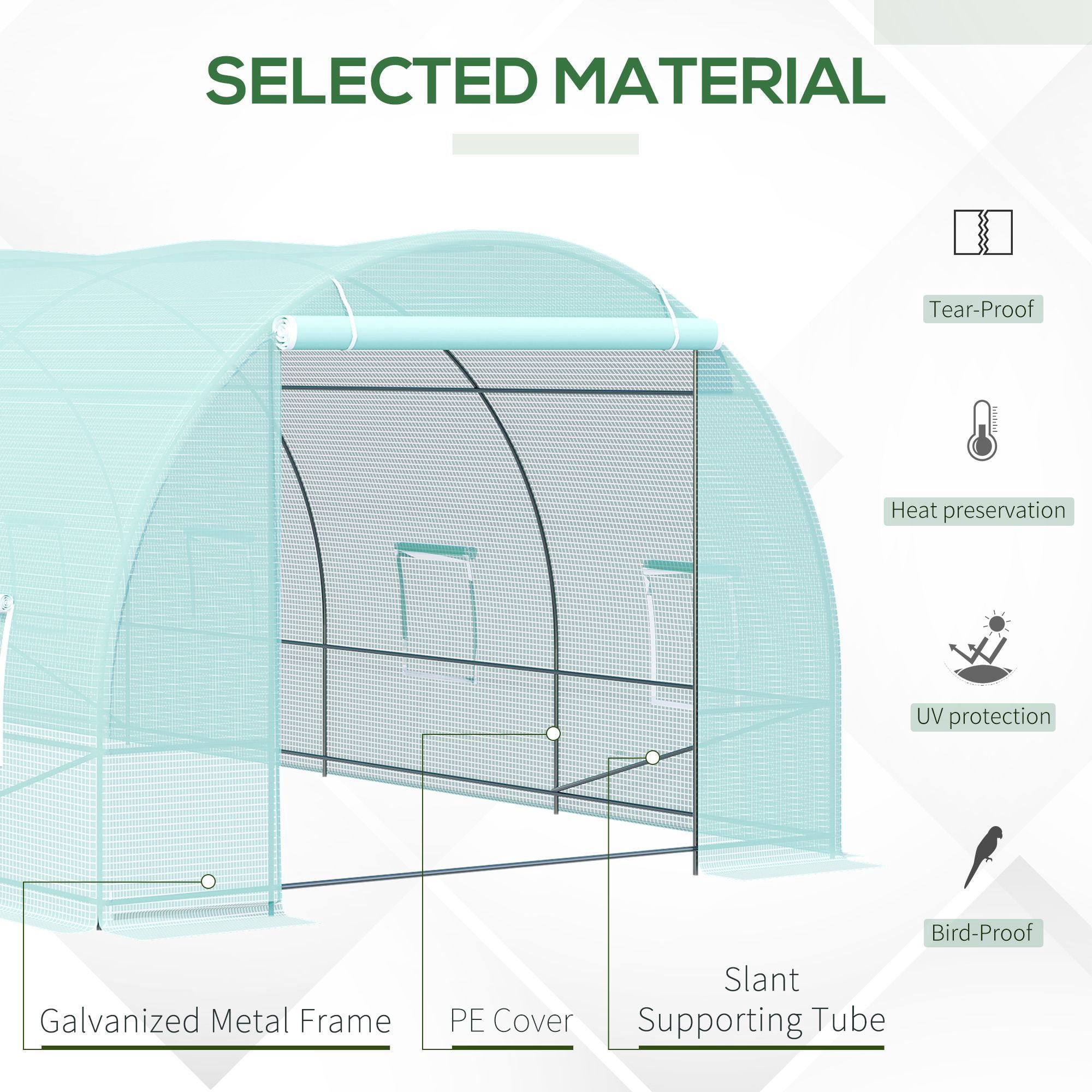 Greenhouse, Garden Warm House, Large Hot House Kit with 8 Roll-up Windows & Roll Up Door