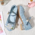 thumbnail image 4 of CAICJ98 Girls Dress Shoes Glitter Princess Shoes Flower Mary Jane Low Heels for Party Wedding Blue,11.5(Little Kid), 4 of 4
