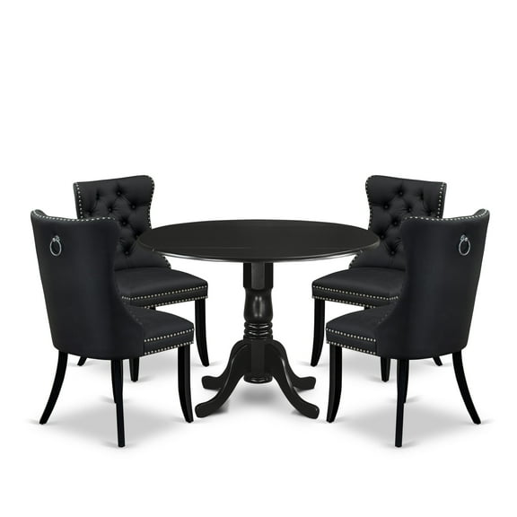 East West Furniture 5 Piece Modern Dining Table Set Consists of a Round Kitchen Table with Dropleaf