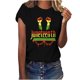 thumbnail image 1 of Tops de Manga Corta para las Mujeres de Ajuste Suelto, Día de la Independencia Negro Impreso, Cuello Redondo Suelto Superior, 1 of 4