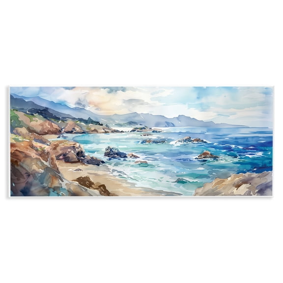 Stupell Industries Blue Toned Beach Edge Landscape & Nature Painting Unframed Art Print Wall Art, 17 x 7