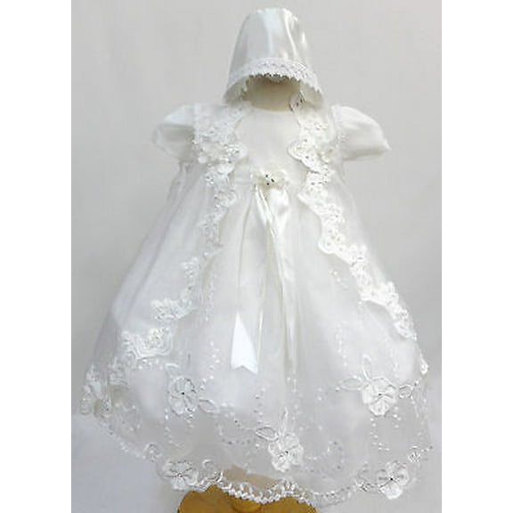 Infant Baby Girl Christening Baptism Dress Gown Size 01234 (0-30M)  White