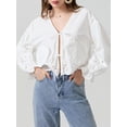 thumbnail image 6 of Raccmtaty Women Blouse, Elegant Long Sleeve Tie-up Embroidery Flower Hollowed Shirt Fall Tops Streetwear, 6 of 9